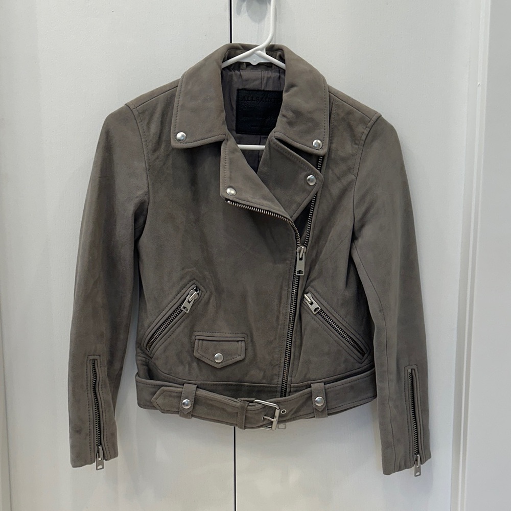 Allsaints Grey Suede Cole Biker Jacket US 0